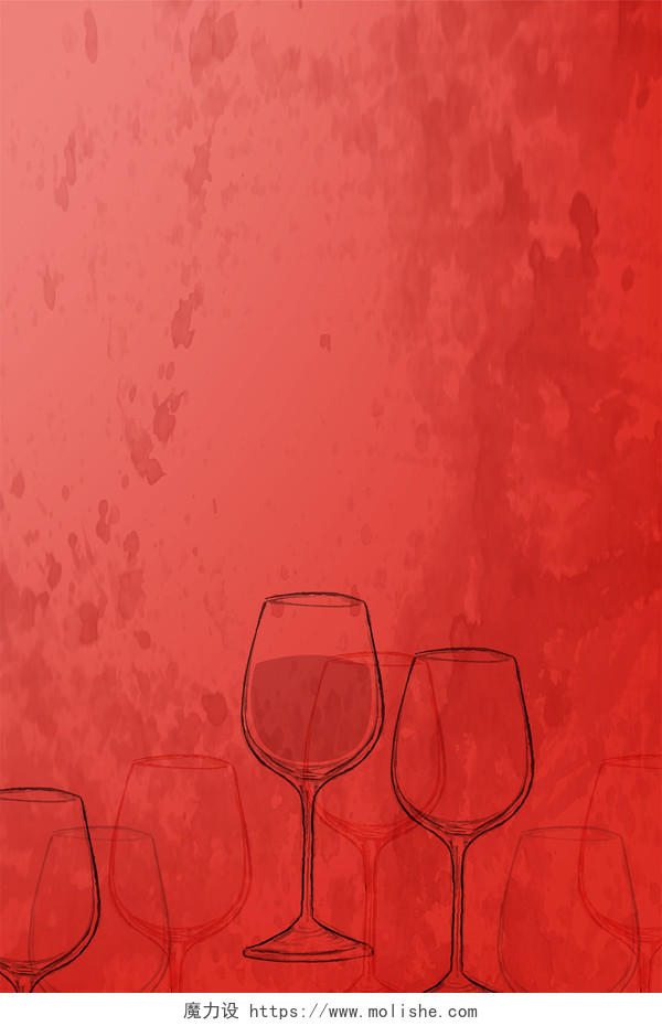 红色简约手绘红酒酒杯海报背景